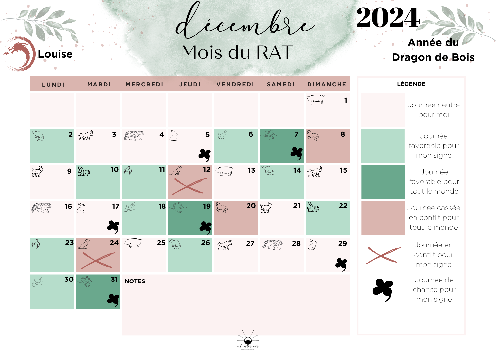 Calendrier énergétique personnalisé, par Morgane Lieutenant, experte Feng Shui traditionnel à Sart (Liège - Belgique)